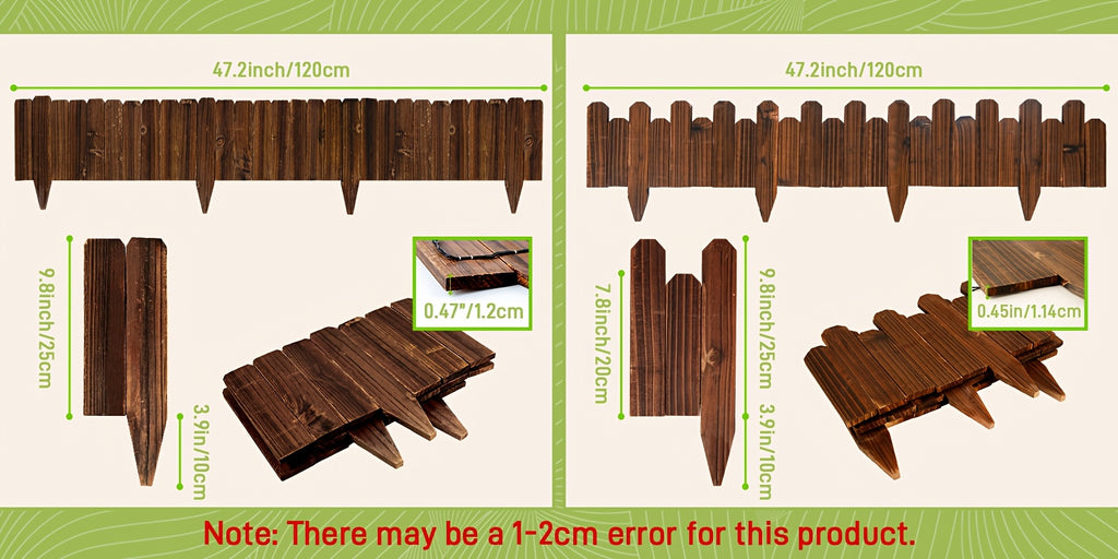 1pc 47.2-Inch Wooden Garden Edging, Decorative Small Picket Panels for Flower Bed Barriers And Landscape Fencing