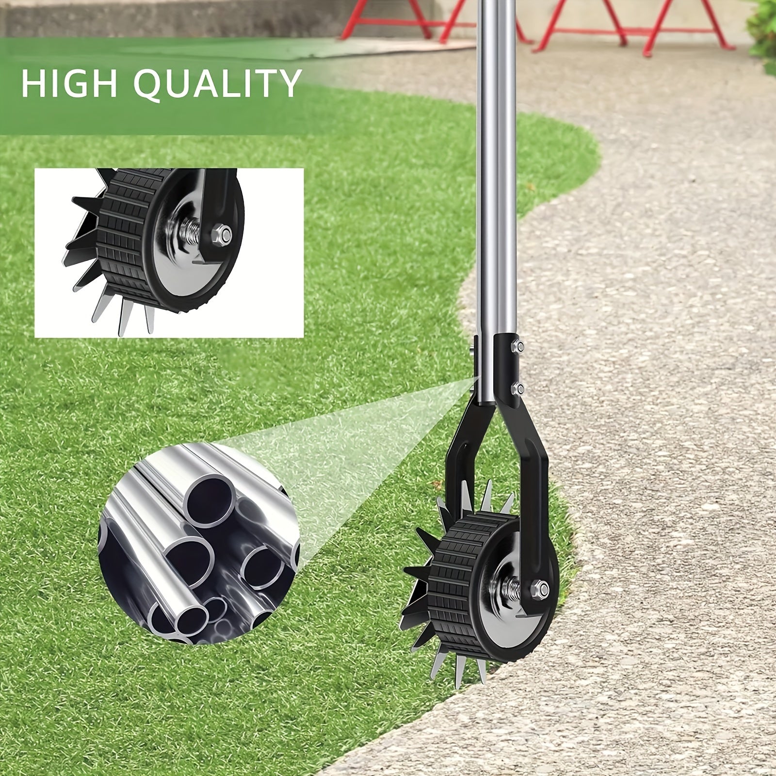 The Sakerplus Wheeled Lawn Trimmer - Features a 3/4 Stainless Steel Handle - And Is Designed for Manual Use - As a Rotary Lawn Edger - It Is Ideal for Yard Weeding And Sidewalk Trimming