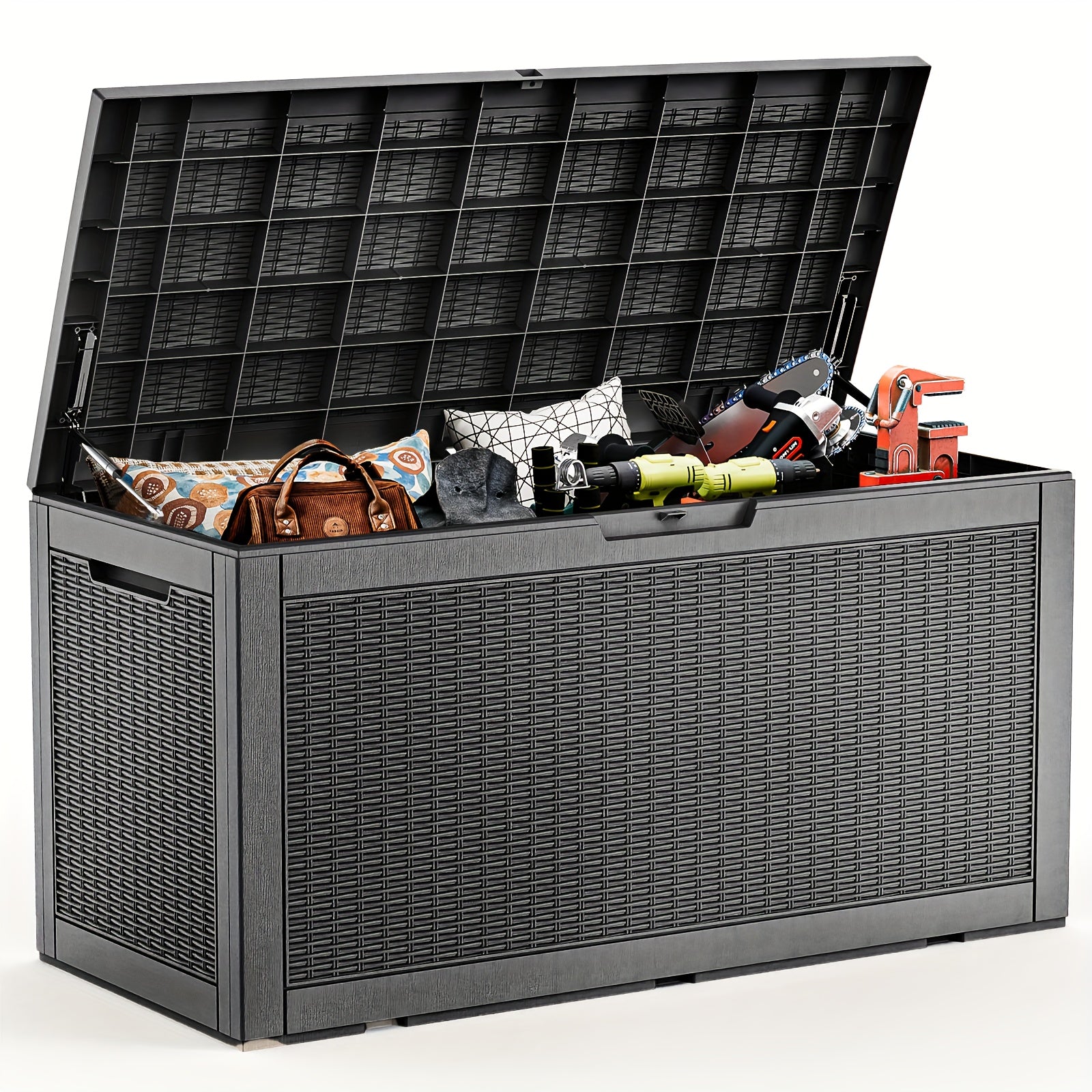 105 Gallon Waterproof Large Resin Deck Box Indoor Outdoor Lockable Storage Container for Patio Furniture Cushions Garden Tools, Box, Cabinet, Rack for Outdoor Storage, Pool Additions, Perfect Holiday Gift for Halloween, Christmas, Thanksgiving, Box