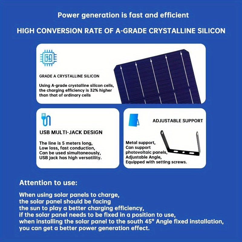 USB Portable Solar Charger, Multiple Interfaces, Multiple Devices Charging At The Same Time, Outdoor Multi-purpose Charger, Solar Panel Mobile Phone Charging USB, Suitable for Outdoor Camping, Adventure Emergency, Field Fishing, Hiking And Family Use