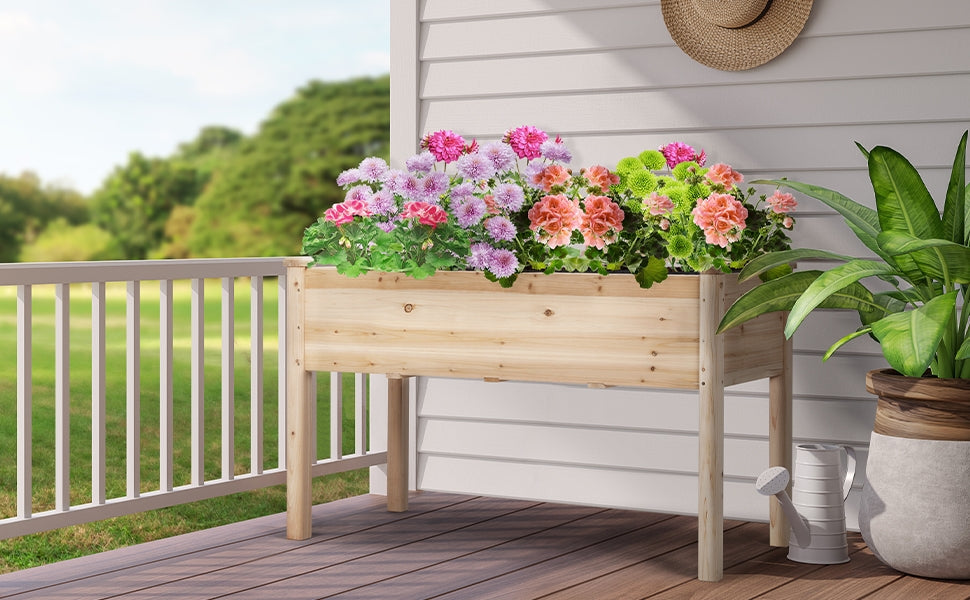 Costoffs Fir Wood Garden Bed Planter Box Raised Vegetables Flowers Bed Elevated Planter for Garden and Yard