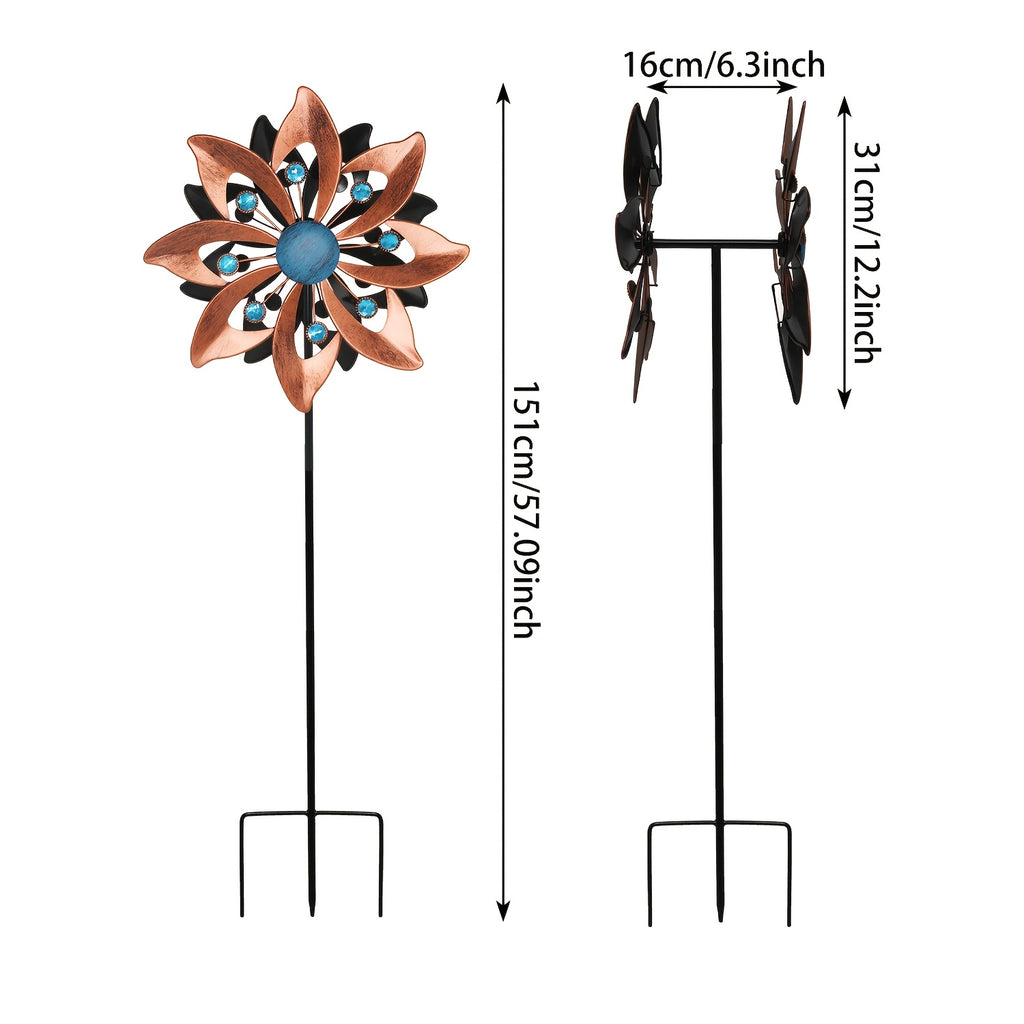 Outdoor Wind Spinner Windmill With Stake, Metal 360 Degree Double-sided Windmill For Garden, Yard, Lawn Decor, Gifts