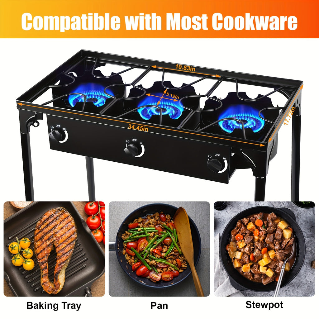 Outdoor Stove with 1 Burner & 3 Burner Options, High Pressure Propane Stove with Detachable Legs for Camping Patio Cooking, Outdoor Propane Stove, 3 Burner Propane Stove, Propane Burners for Outdoor Cooking