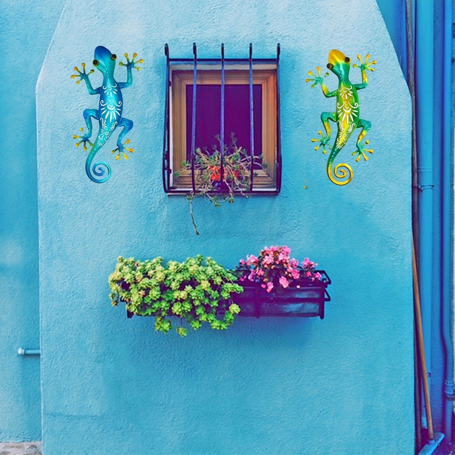 SALLING Handcrafted Metal Gecko Wall Decor, Vibrant Hollow-Out Lizard Design, No Electricity Needed, Artistic Home/Garden/Porch Accent, Porch Decoration|Vibrant Wall Art|Handcrafted Metal Art, Gecko Deco