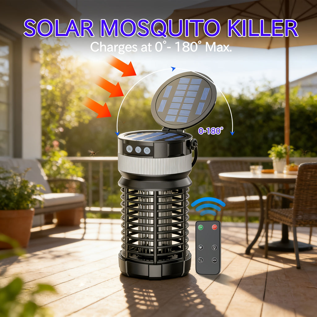 Solar Bug Zapper with Remote Control, Dual Solar Panels & 4000mAh Battery, Auto UV Sensor, IP65 Portable Electric Insect Trap for Home, Yard, Camping & Outdoor, 9.06 × 4.17 × 4.17 Inch