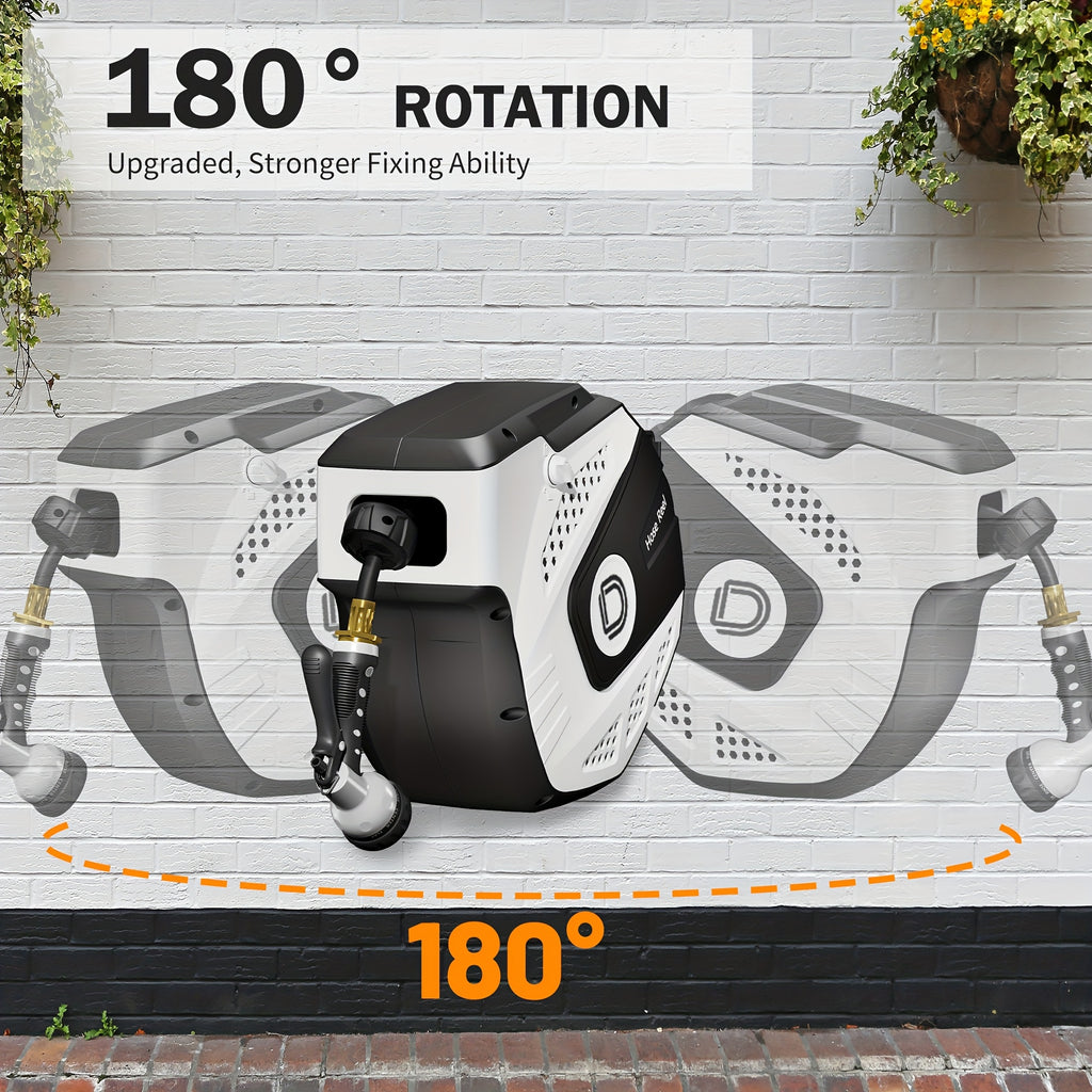 Retractable Garden Hose Reel 5/16 Inch X 42Ft/ 72 Ft, Super Heavy Duty, Any Length Lock, Slow Return System, Wall Mounted And 180 Deg Swivel Bracket