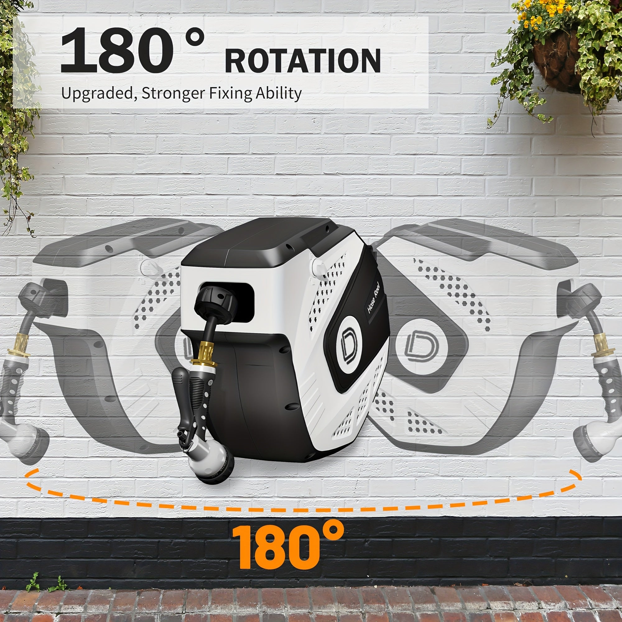 Retractable Garden Hose Reel 5/16 Inch X 42Ft/ 72 Ft, Super Heavy Duty, Any Length Lock, Slow Return System, Wall Mounted And 180 Deg Swivel Bracket