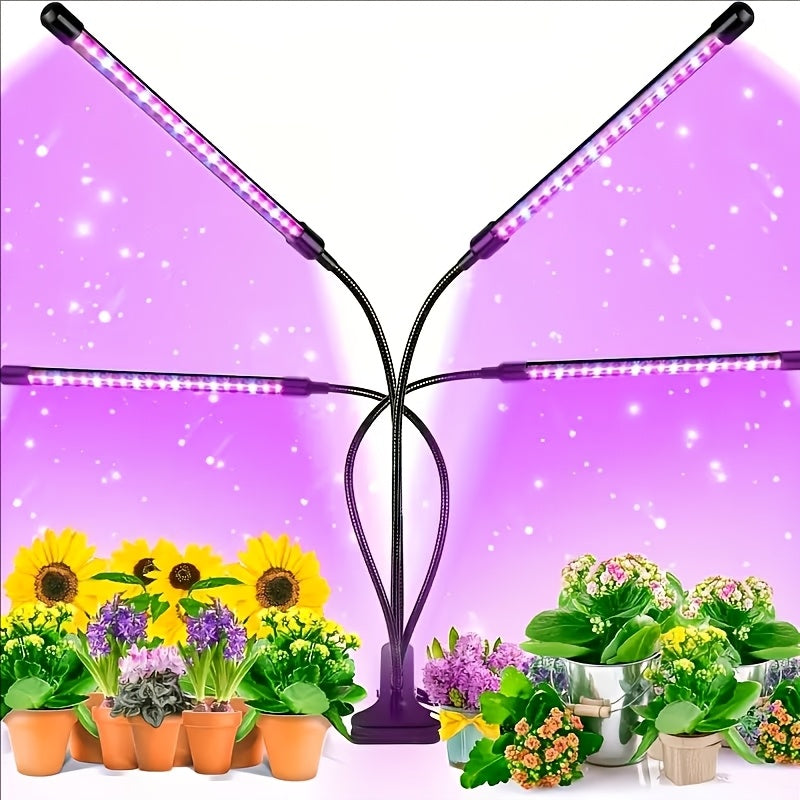 Plant Growth Lamp LED Growth Lamp 4 Heads/ 3 Heads/ 2 Heads. Full-spectrum Clamp-type Plant Growth Lamp Strip. Blue And Red LED. Suitable for Indoor Plants. 5 Levels Of Adjustable Brightness. 3/9/12 Hours Of Timed Operation.