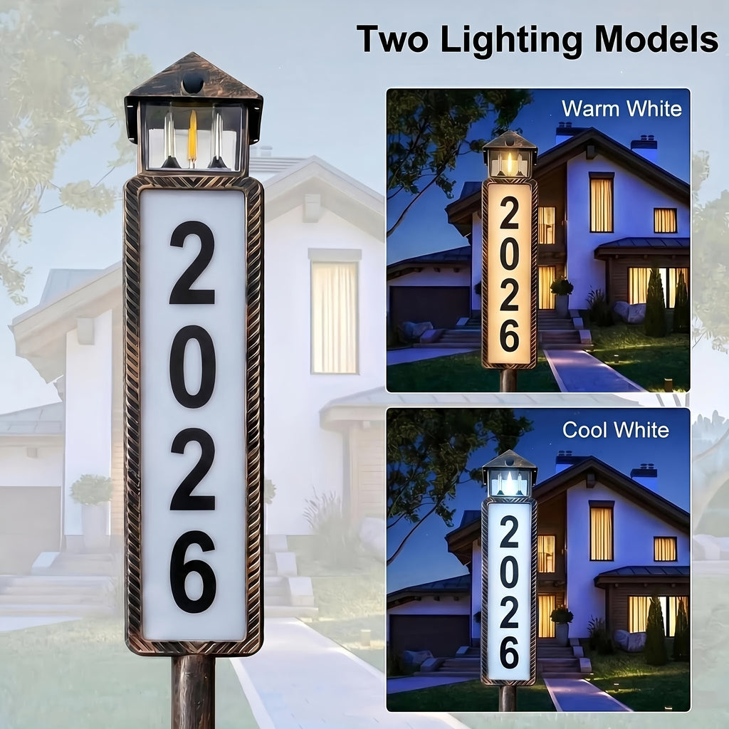 Solar Powered Address Sign with 3 Color Modes, IP44 LED Illuminated House Numbers for Outside, Yard, Apartment, Street - Easy to Install