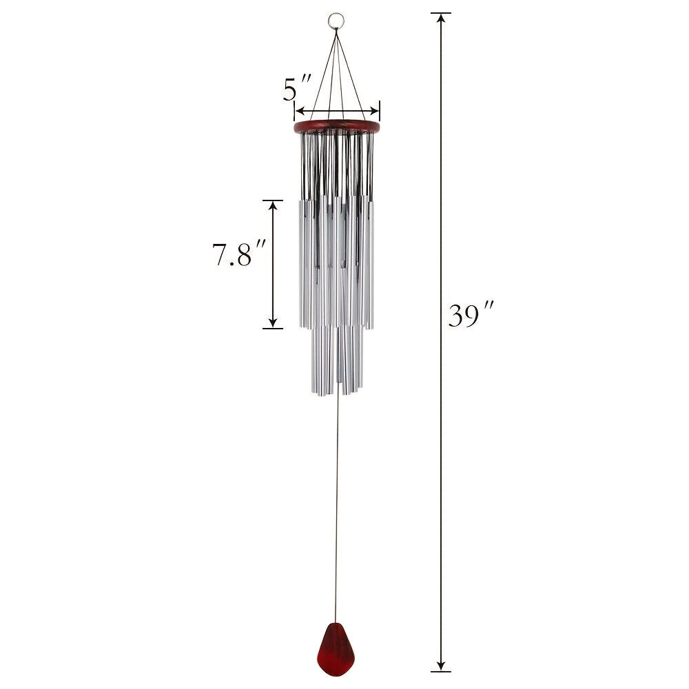 Elegant 27-Tube Metal Wind Chime with Wooden Top, Chapel Bells Design - No Electricity Needed, Perfect for Outdoor Garden & Home Decor, Wind Chimes for Outside