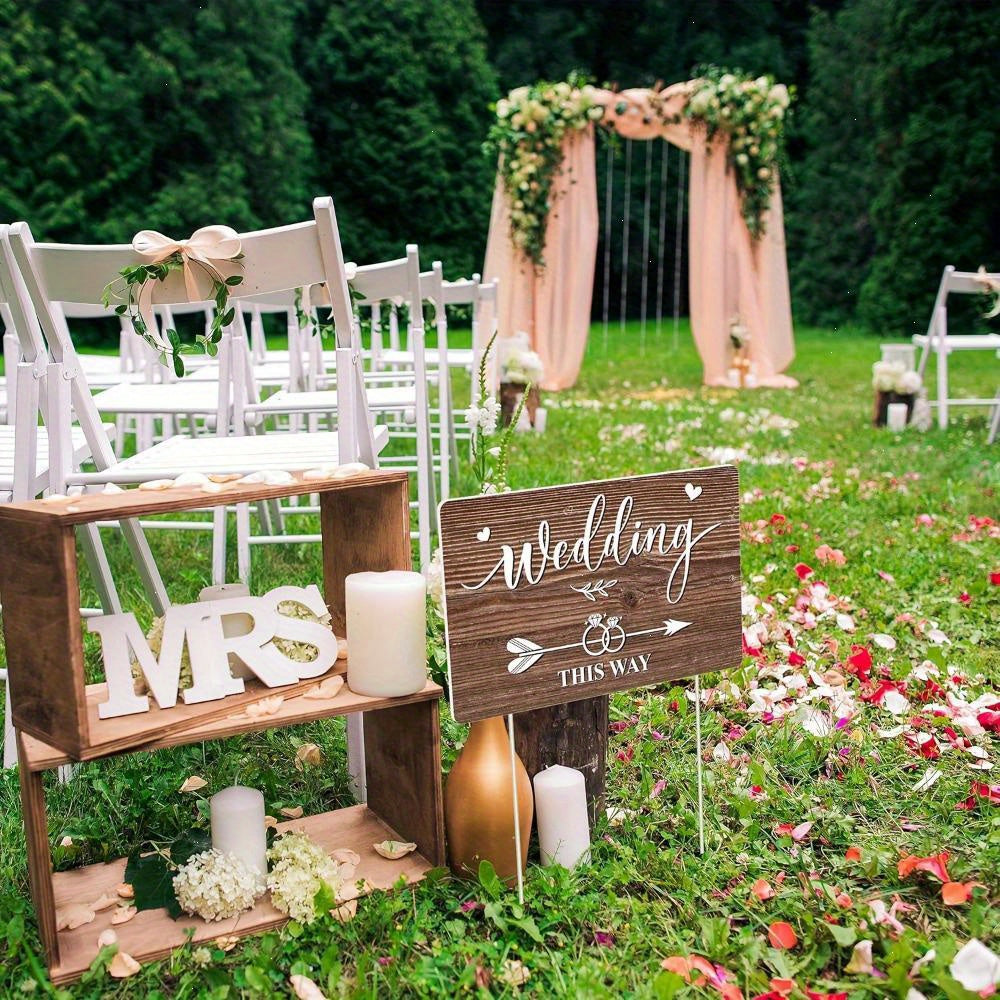 3pcs Durable Hollow Board Wedding Direction Signs with Stakes, Printed, Outdoor Lawn and Garden Decorations, Arrow Design, No Electricity or Feathers Required