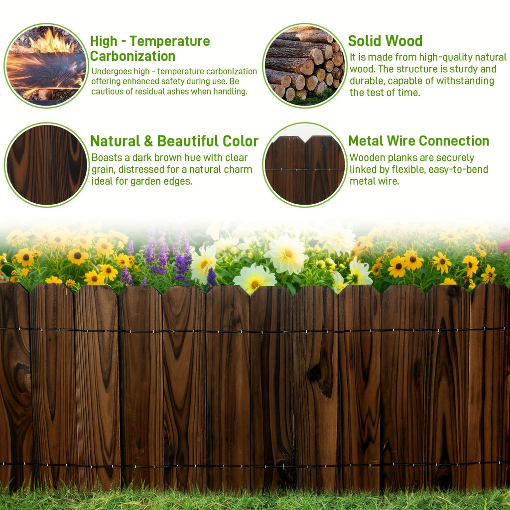 1pc 47.2-Inch Wooden Garden Edging, Decorative Small Picket Panels for Flower Bed Barriers And Landscape Fencing