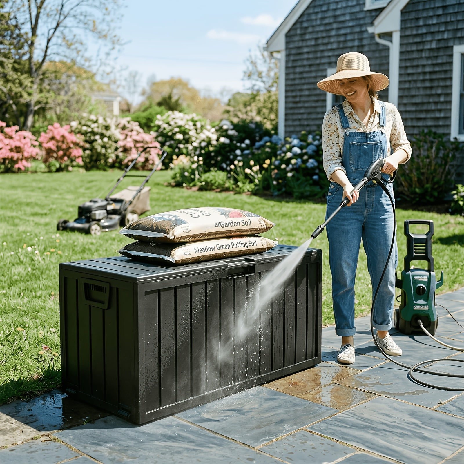 75 Gallon Waterproof Outdoor Storage Box with Handles And Wheels, Lockable Deck Box for Pool Accessories Patio Decor Garden Tools Camping Gear Holiday Gift, Easy to Assemble, Outside Cabinet Rack Toy Organization Containers, Box,Cabinet,Rack