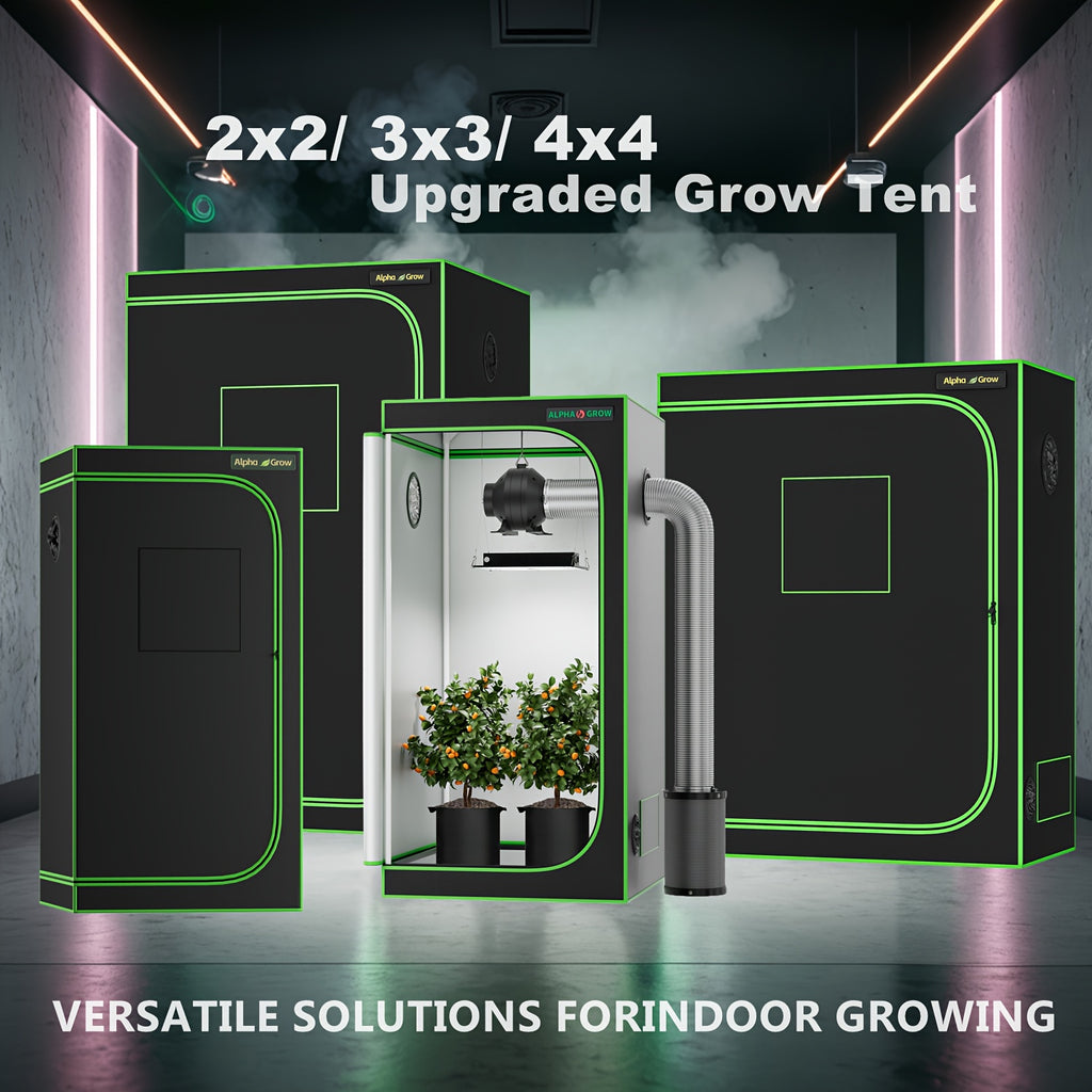 ALPHAGROW Grow Tent Greenhouse Portable 2X2/3X3/4X2/4X4 Ft High Reflective 1680D Mylar Canvas with Observation Window And Floor Tray for Hydroponic, Mushroom, Flower Indoor Plant Growing Home