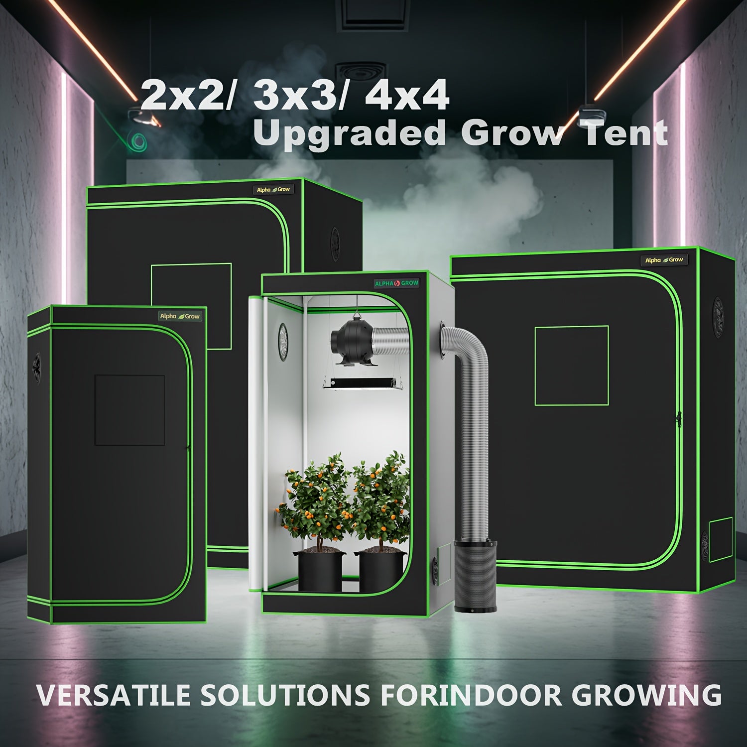 ALPHAGROW Grow Tent Greenhouse Portable 2X2/3X3/4X2/4X4 Ft High Reflective 1680D Mylar Canvas with Observation Window And Floor Tray for Hydroponic, Mushroom, Flower Indoor Plant Growing Home