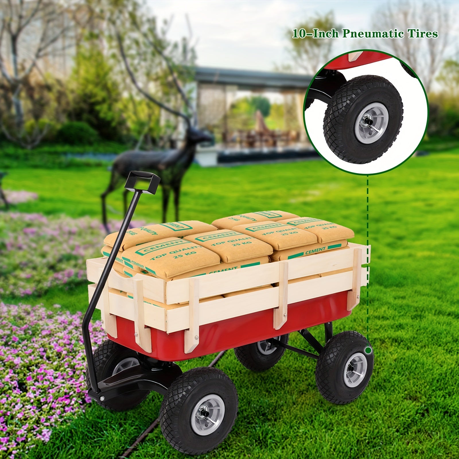 38.19x16.93x30.71inch Garden Iron Wood Four Wheel Garden Wagon