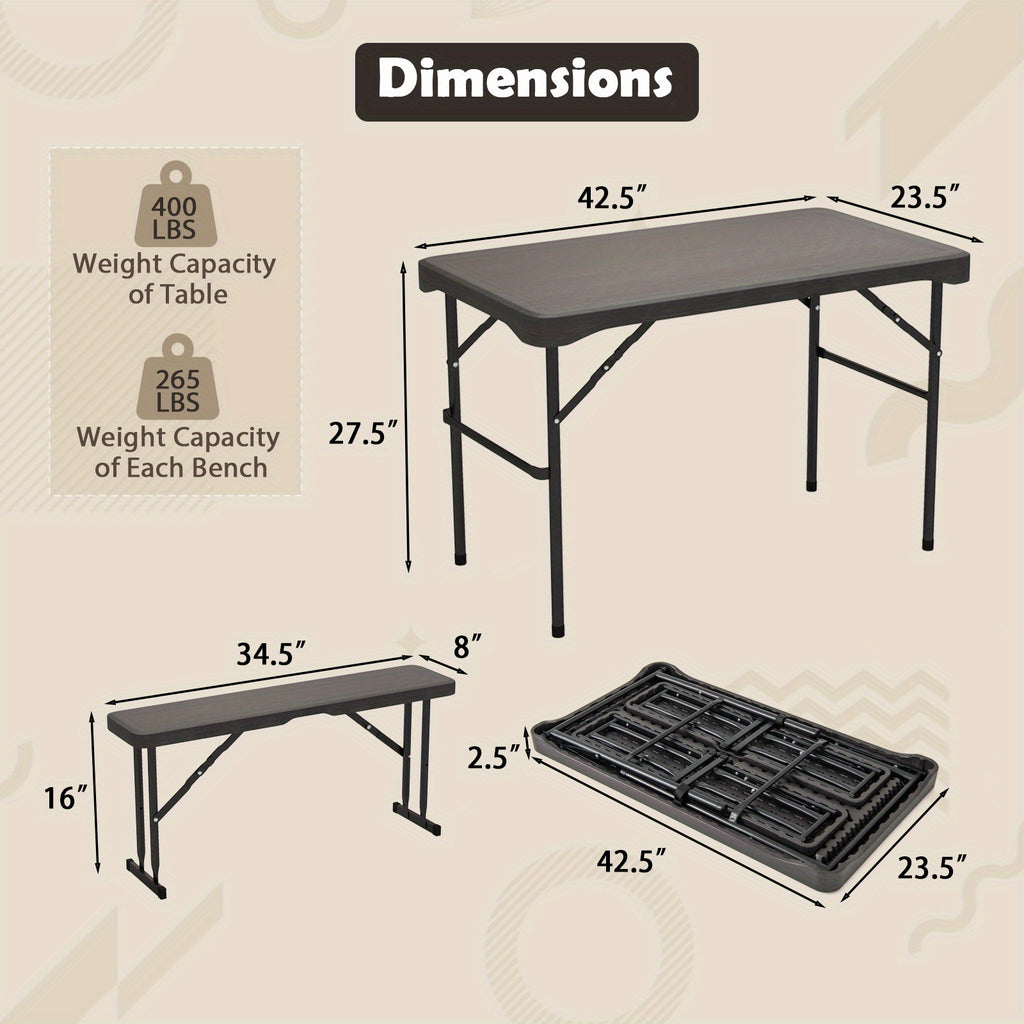 LIFEZEAL Outdoor Table And Bench Set, Portable Picnic Table Set with Two Benches, Durable HDPE Tabletop for All Weather, Robust Metal Frame, Spacious Picnic Table for Four People Non-Food Direct Contact