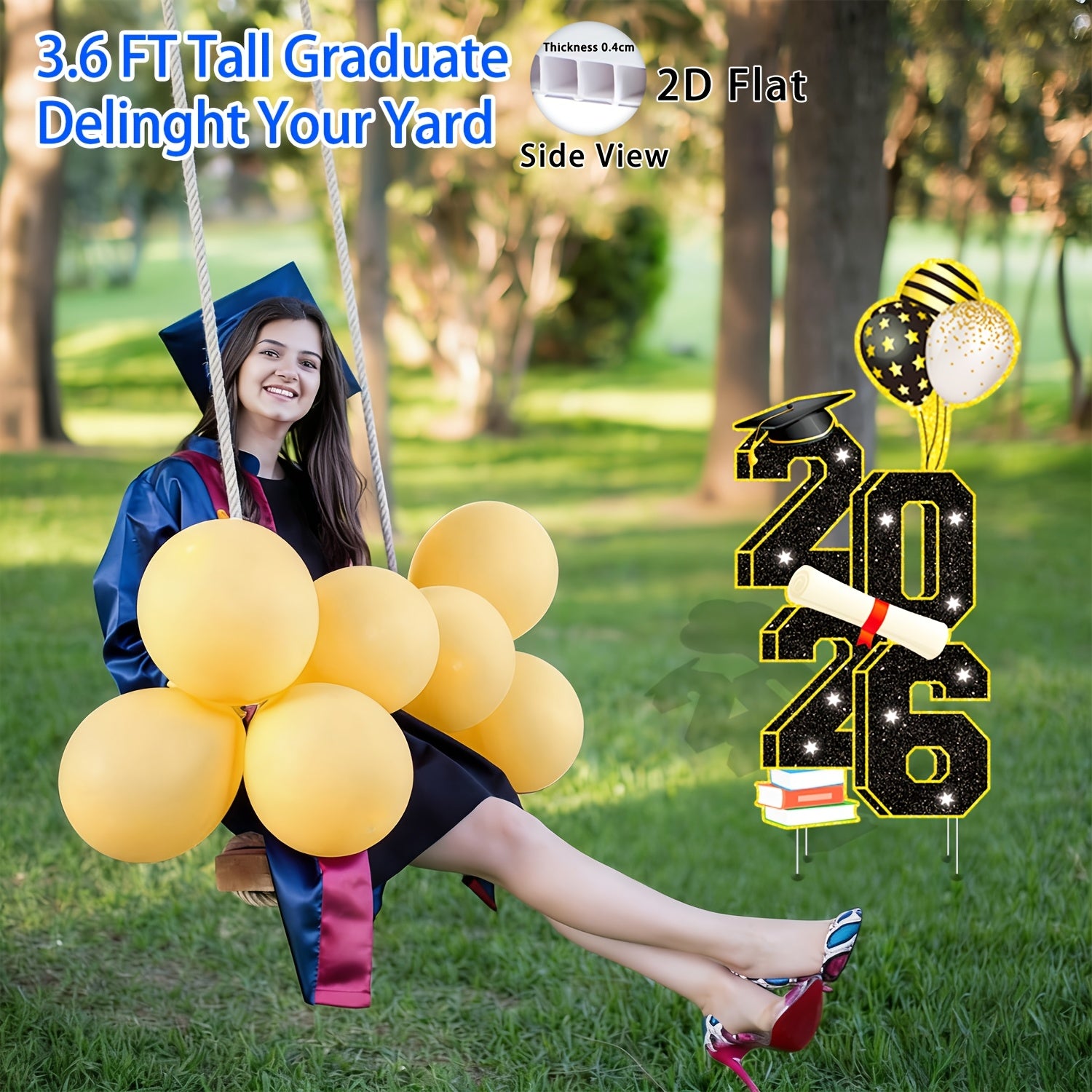 2D Flat - 【2D Flat】 2D Flat - [2D Flat] Large 2D Flat Yard Sign for The Class of 2026, Measuring 3.5 Feet, Perfect for Outdoor Graduation Celebrations. Includes Stakes for Easy Setup, Ideal for Congratulating Graduates