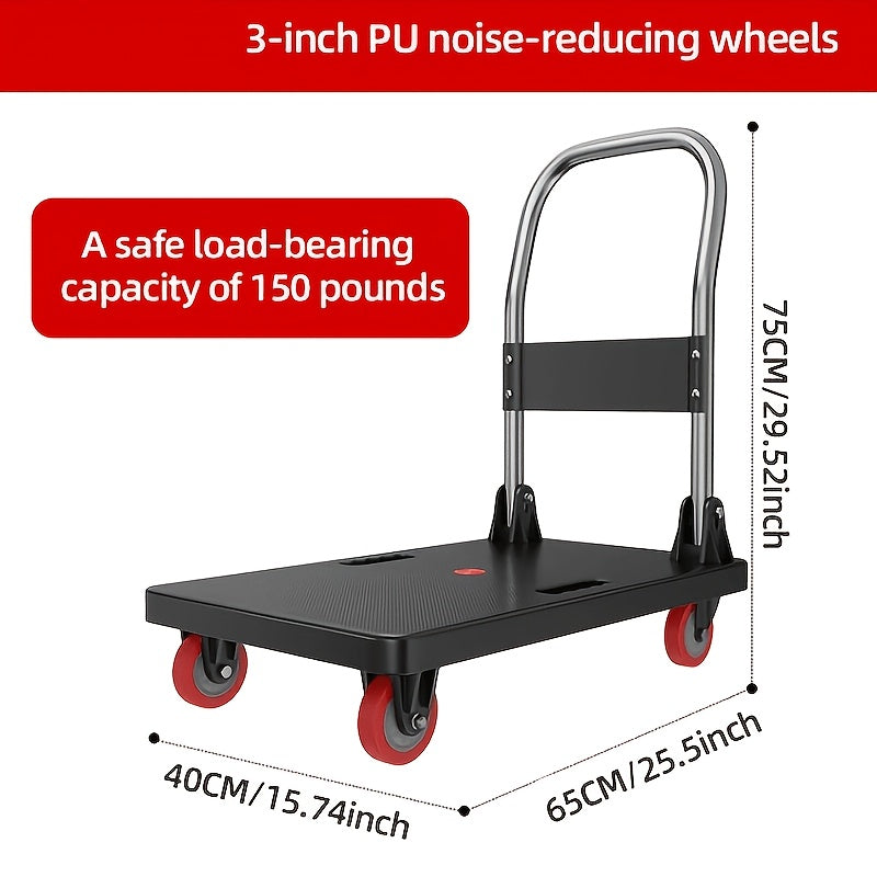 Heavy-Duty Folding Flatbed Cart, 450 Lbs/ 700 Lbs Load Capacity, Steel Frame Construction, Lightweight And Portable, Quiet Swivel Casters, Suitable for Outdoor, Home, Warehouse, And Multi-Purpose Transport