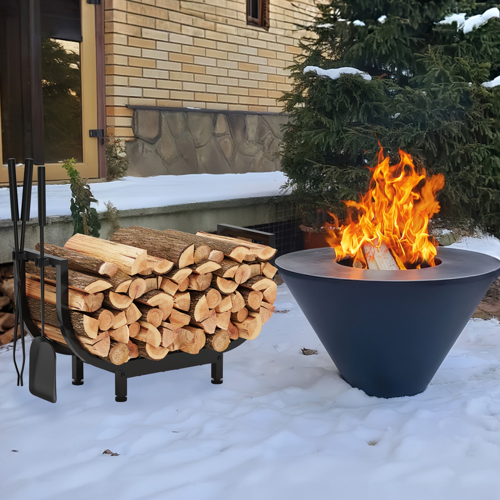 1pc Polished Metal Firewood Rack, Multipurpose Log Storage Holder, Space Saving, Easy to Assemble, Indoor Fireplace Outdoor Patio Stove Wood Storage Organizer
