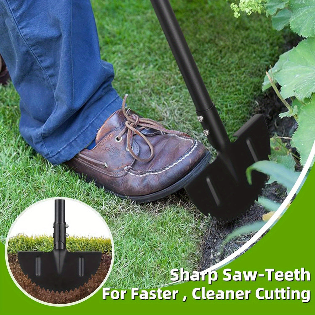 Lawn Edger Tool, Adjustable 34-42 Inch Half Moon Manual Garden Edger Lawn Tool, Heavy Duty Saw Tooth, T-Grip, Long Handle for Driveway, Sidewalk, Flower Bed, Landscaping Grass Step Edging Tool
