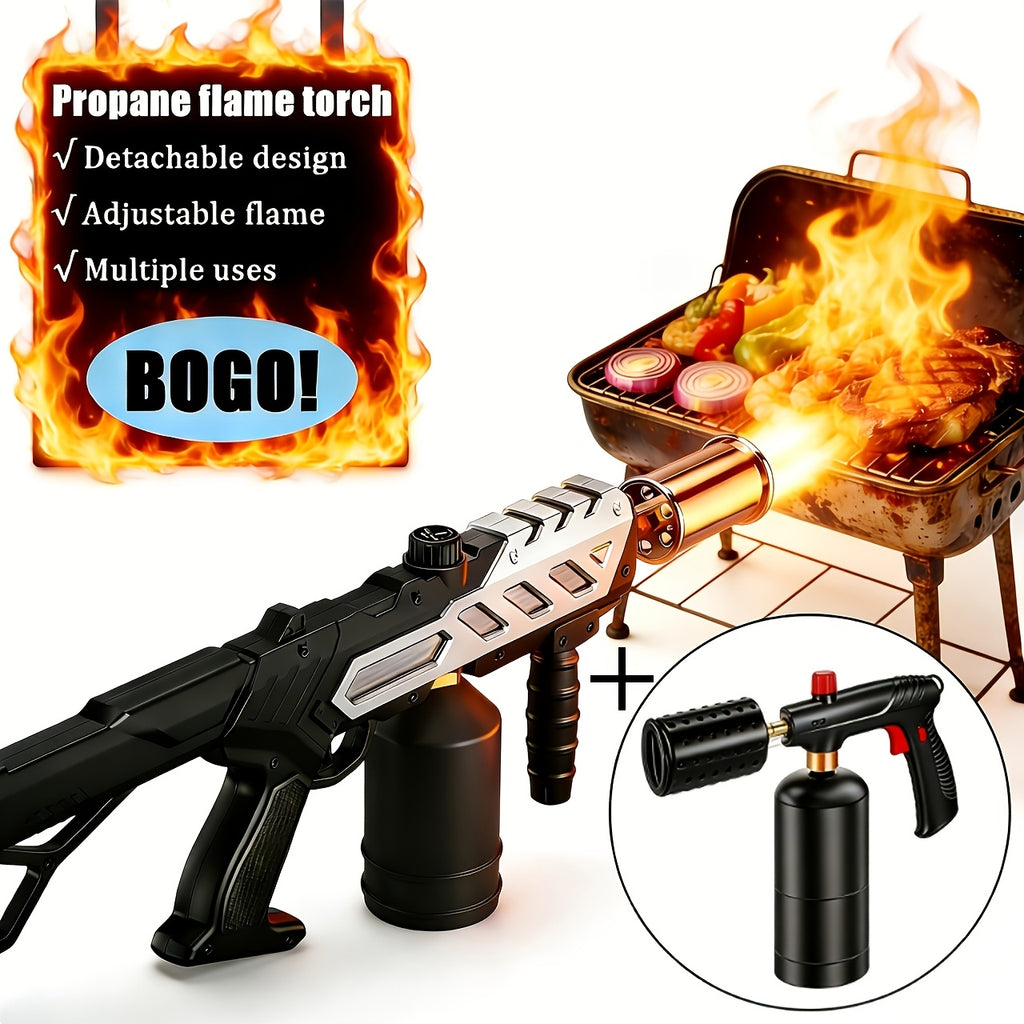 Powerful Propane Torch Gun with Adjustable Flame Thrower And Heavy-Duty Detachable Blow Torch for BBQ, Soldering, Camping, Snow Removal, Weed Killer, And Fourth of July Gifts (Tank Not Included) - Portable And for Parties, Bonfires, Gifts