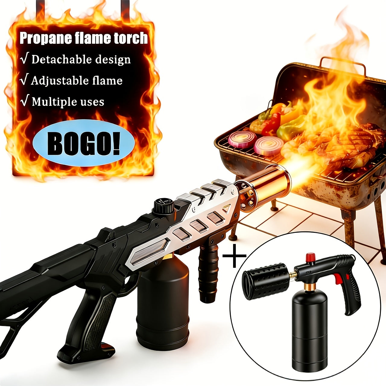 Powerful Propane Torch Gun with Adjustable Flame Thrower And Heavy-Duty Detachable Blow Torch for BBQ, Soldering, Camping, Snow Removal, Weed Killer, And Fourth of July Gifts (Tank Not Included) - Portable And for Parties, Bonfires, Gifts
