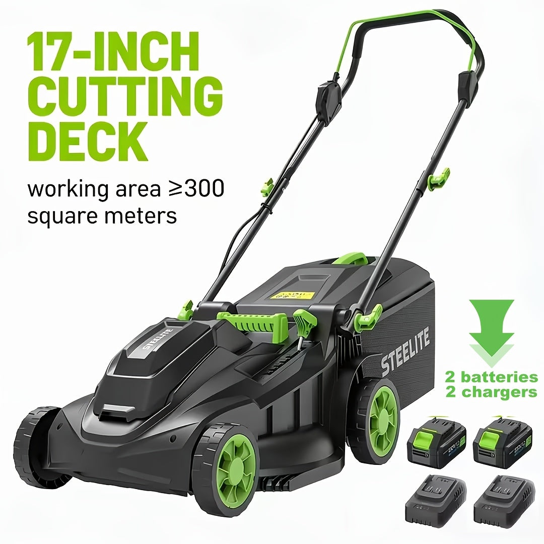 Deli Steelite 17"/13" Cordless Lawn Mower, 21V Battery Powered Walk-Behind Push Mowers, Electric Lawn Mowers With Brushless Motor, 2-in-1 Mulching & Bagging, 6/5 Heights Adjustment, 1*4.0 Battery Or 2*4.0 Batteries