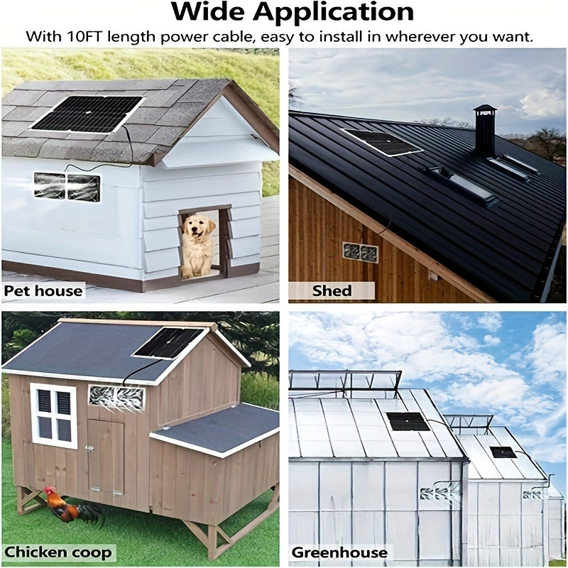 Solar Panel Fan Kit, Solar Fan, Chicken Coop Fan, 25W, 10ft Cable, Bi-Metal Enclosure, Dual Fan