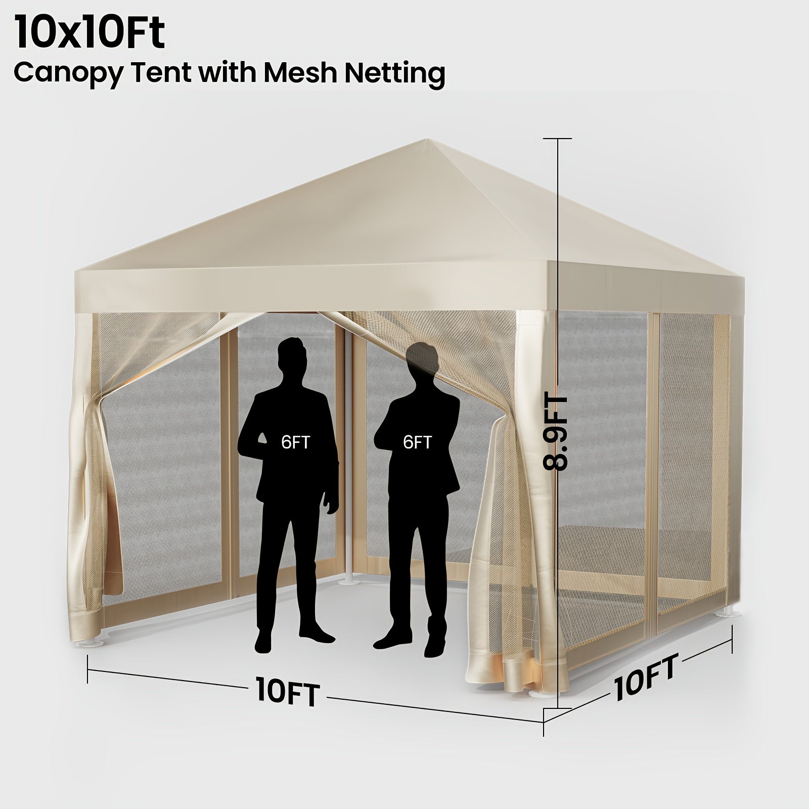 10x10 Outdoor Canopy Tent with Mosquito Netting, Portable Easy Up Outdoor Screen House Shelter Fully Sealed for Patio, Camping And Picnic(Tan)