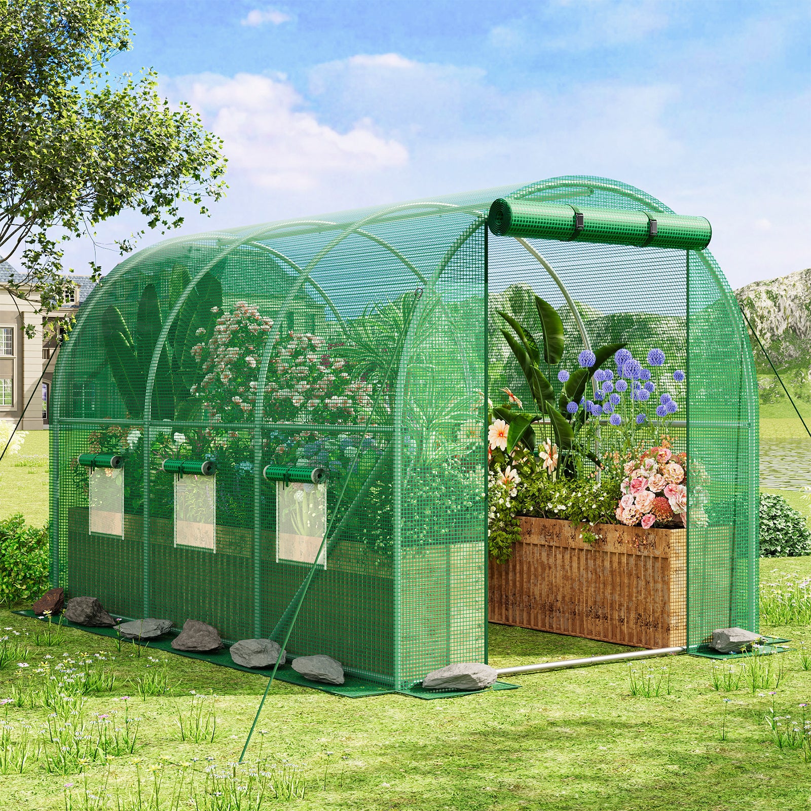 Whonline 1pc Greenhouse for Outdoors, Mini Portable Flower Garden Plant Kit Outside, Heavy Duty 4 Tiers Steel Frame and Durable Cover, For Halloween and Christmas
