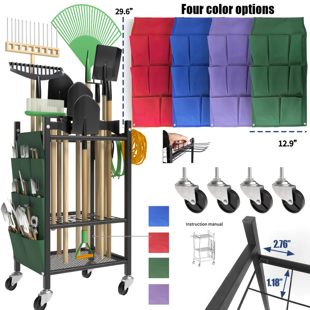Garden Tool Organizer, Heavy Duty Steel Garden Tool Storage Rack with 5Hooks, Suitable for Garage, Broom Rack And Garden Tool Rack, Shed, Outdoor, In Blue, Red, Green And Purple Gifts for Men, Boyfriends, Husbands, And Partners, A Gift for The Family