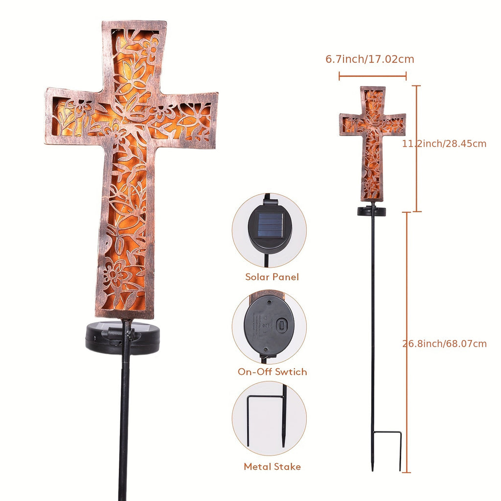 Solar Cross Garden Stake Lights 38inch Metal Outdoor Waterproof Memorial Garden Decor 2 Lighting Modes Cemetery Decorations for Grave for Remembrance Gifts & Sympathy Gifts