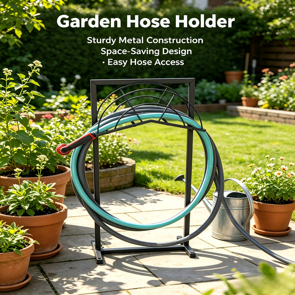 Upgraded 3/4 Anchor Base Heavy-Duty Garden Hose Holder / Wall-Mounted Hose Bracket - Suitable for 100ft Hose, Rust-Proof Metal Bent Basket Design, Tool-Free Assembly, Portable Outdoor Yard Storage, Industrial-Grade Material, Detachable Metal Garden