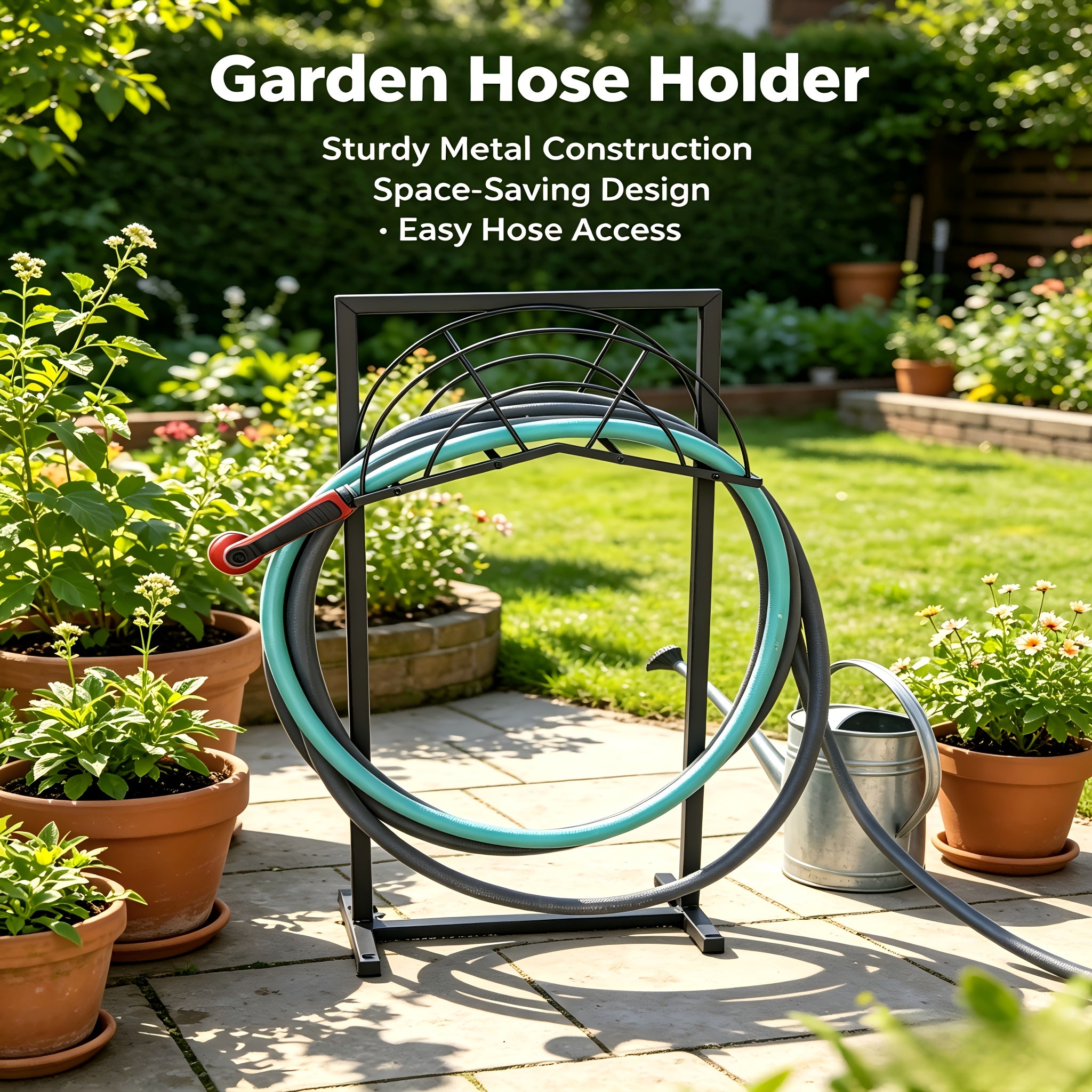 Upgraded 3/4 Anchor Base Heavy-Duty Garden Hose Holder / Wall-Mounted Hose Bracket - Suitable for 100ft Hose, Rust-Proof Metal Bent Basket Design, Tool-Free Assembly, Portable Outdoor Yard Storage, Industrial-Grade Material, Detachable Metal Garden
