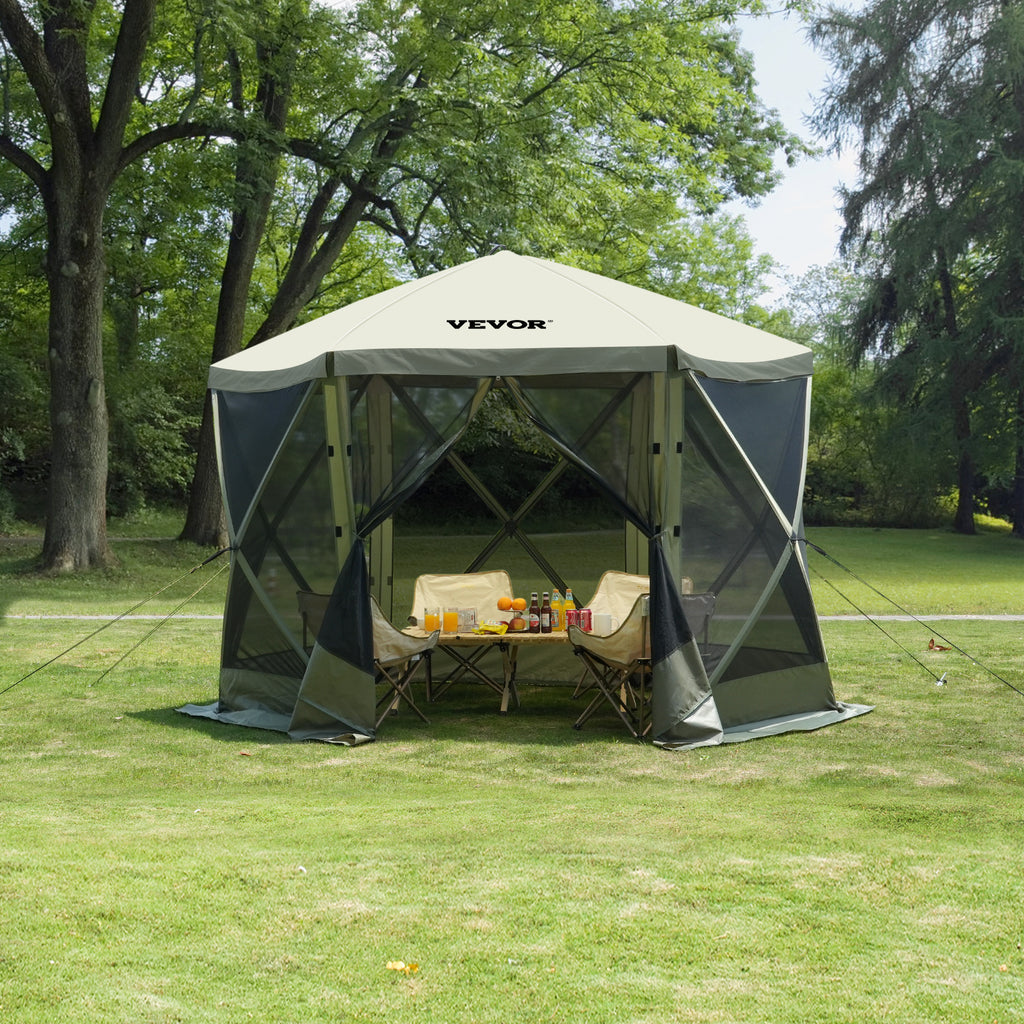 VEVOR Pop Up Gazebo Tent, Pop-Up Screen Tent 6 Sided Canopy Sun Shelter with 6 Removable Privacy Wind Cloths & Mesh Windows, 10x10FT/ 12.5x12.5FT Quick Set Screen Tent with Mosquito Netting, Army Green/Brown
