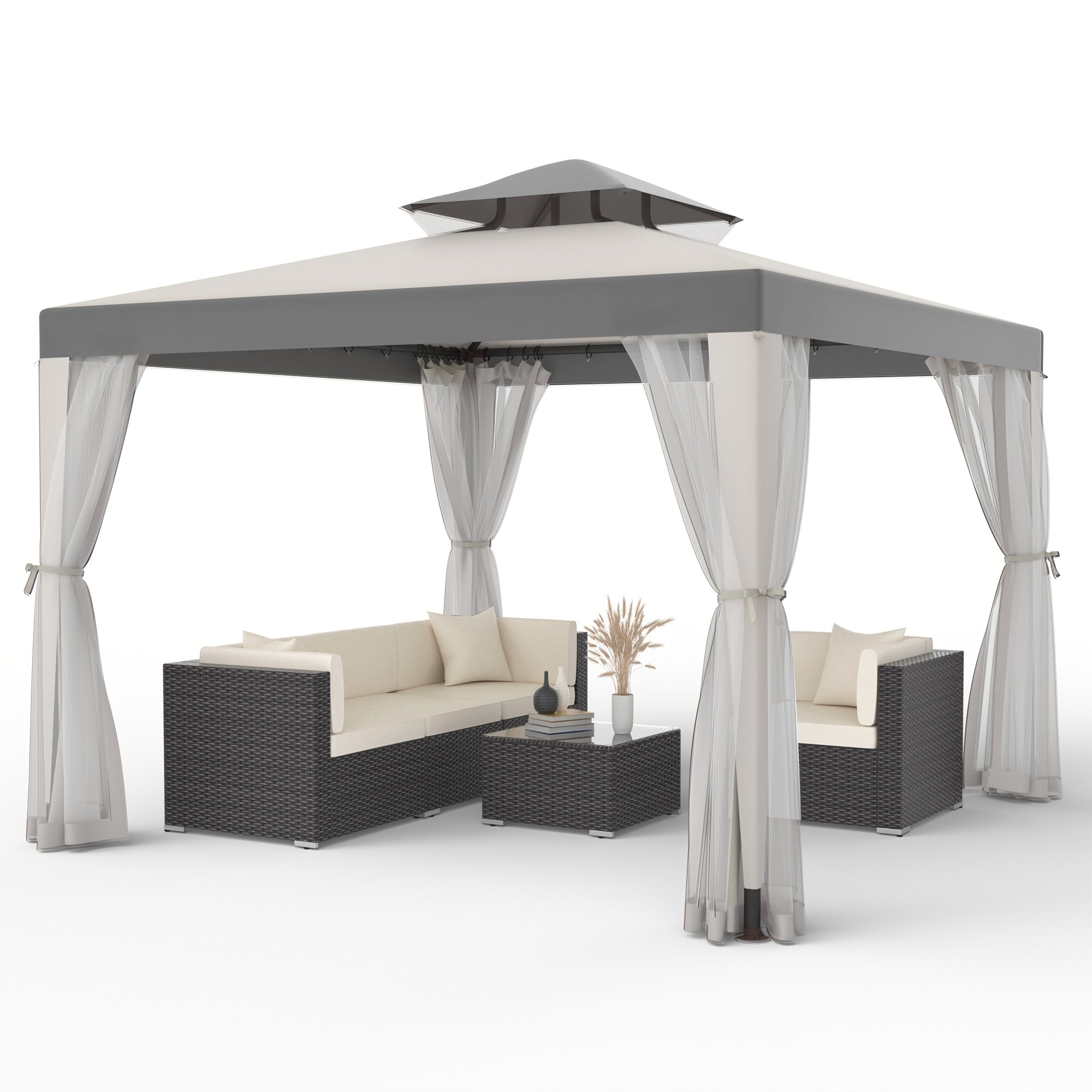 10'x10' Patio Gazebo Tent Mosquito Netting Outdoor Canopy Shelter for Garden