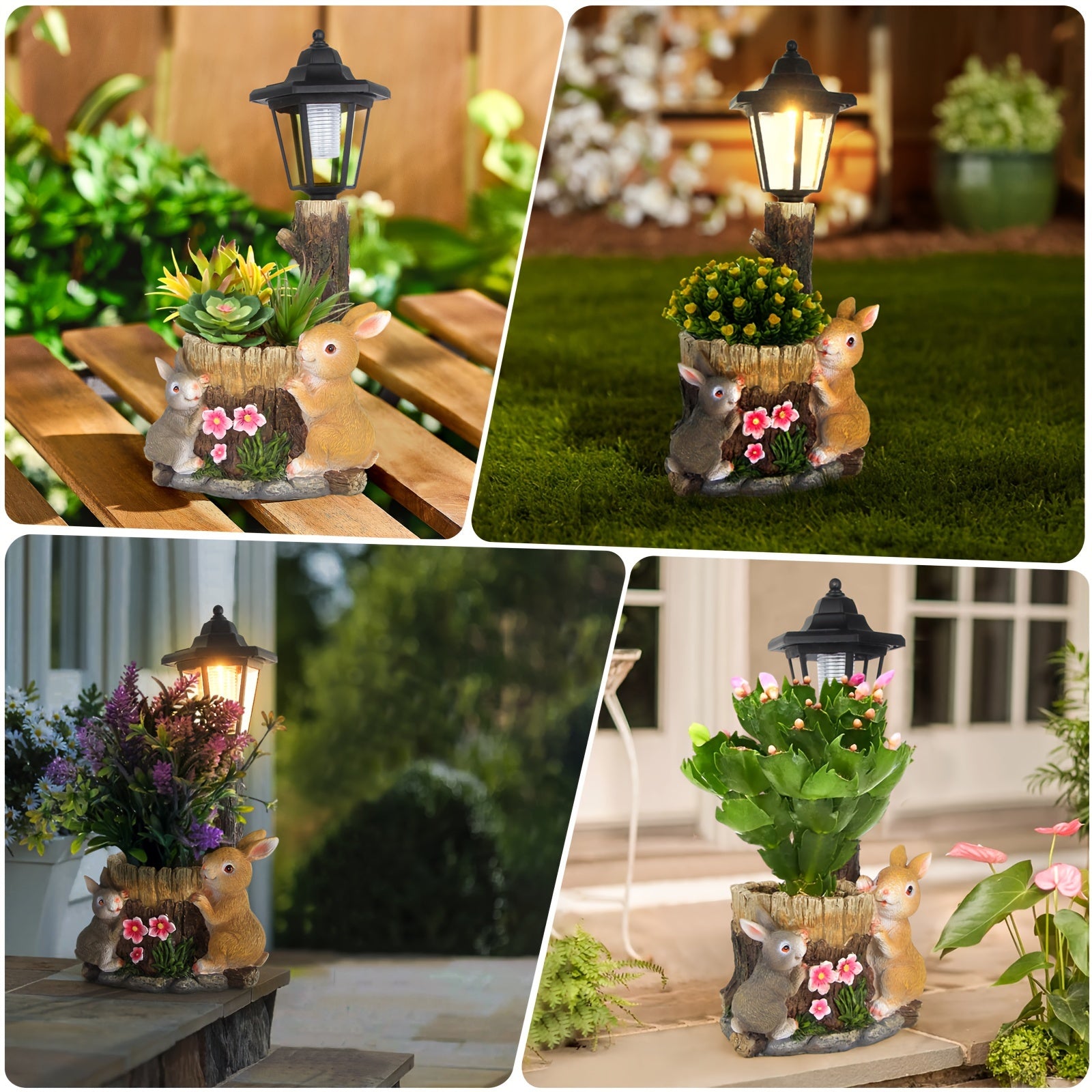 Outdoor Squirrels Flowerpot Garden Statues Sculpture Figurine Decor Solar Powered Light Planter Succulent(not Include Artificial Flowers) Valentine's Day Gifts Decorations