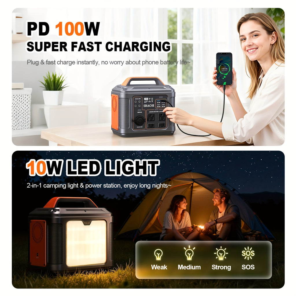 SBAOH 300W Portable Power Station 296Wh 80000mAh Solar Powered Generator with 100W PD Fast Charging, 13 Outlets, Digital Display, Lithium-ion Battery for Home Backup, RV Camping, And Emergency Power - (60W Solar Panel Is Optional)