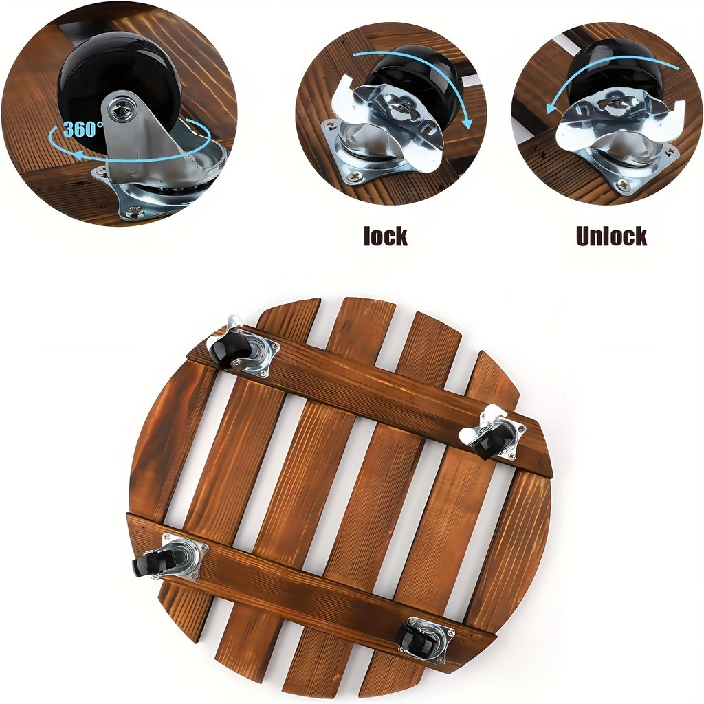 4/2pcs Acacia Wood Rolling Round Plant Caddy for Plant Pots, Heavy Duty Plant Stand with 360° Lockable Wheels, 360Lbs Capacity Caddy for Indoor And Outdoor Use, Large Plant Pots And Flower Pots, Gazebo