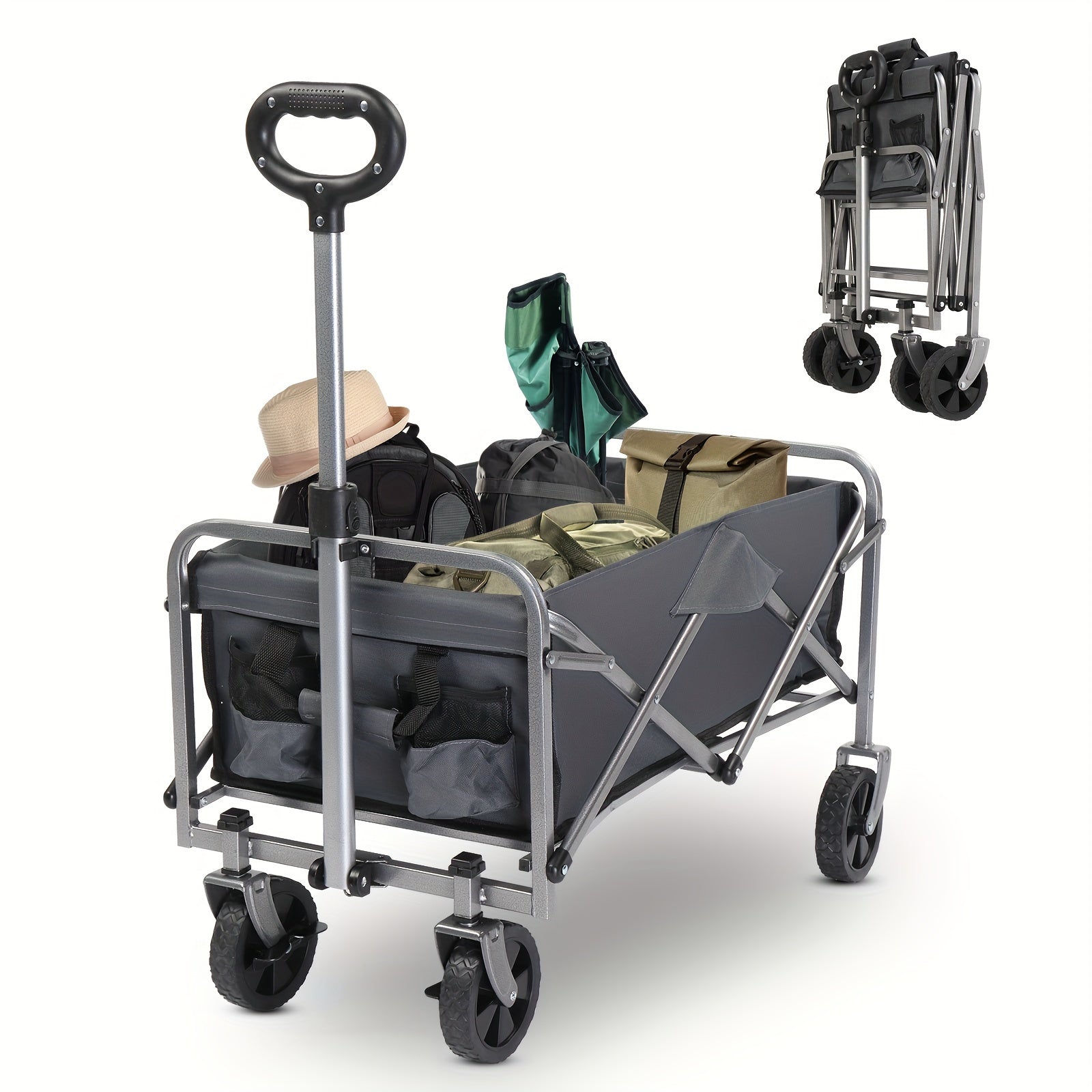 Collapsible Wagon, Beach Wagon with Big Wheels for Sand, Grocery Wagon All-Terrain Wheels Garden Grocery Wagon for Shopping, Park Picnic, Camping, Beach Trip
