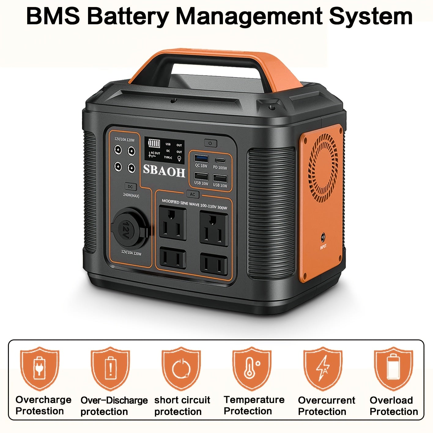 SBAOH 300W Portable Power Station 296Wh 80000mAh Solar Powered Generator with 100W PD Fast Charging, 13 Outlets, Digital Display, Lithium-ion Battery for Home Backup, RV Camping, And Emergency Power - (60W Solar Panel Is Optional)