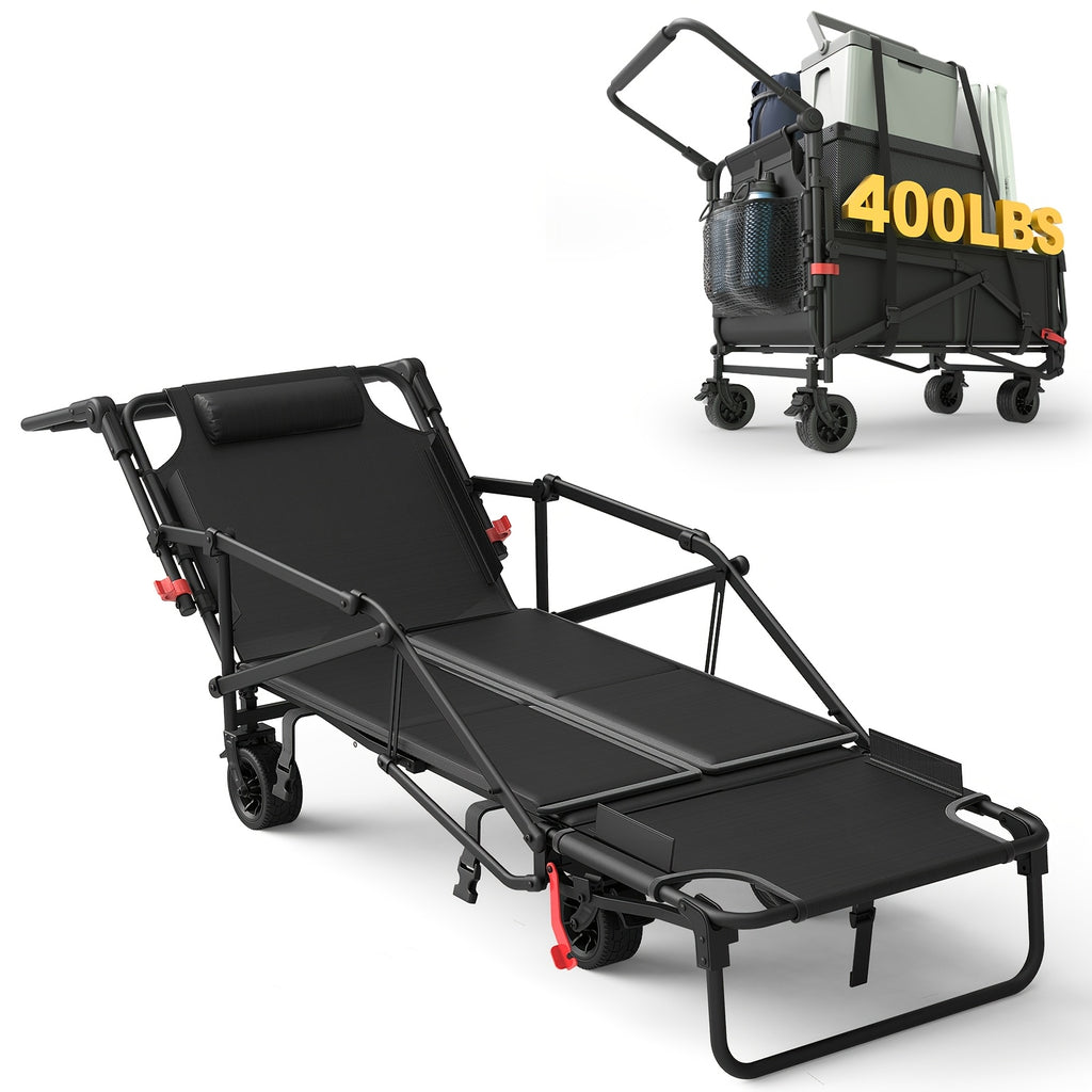 LEVELEVE Heavy Duty Folding Wagon-2-in-1 Collapsible Cart 400lb, 650lb Capacity All-Terrain Wheels W/Brakes And ASide Pockets