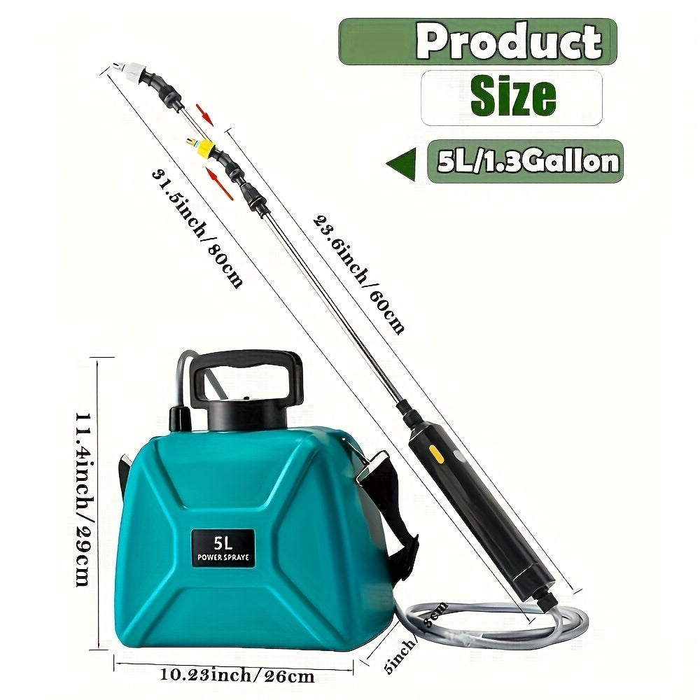 1.32gal Electric Sprayer, High-Performance Electric Sprayer Featuring 3 Mist Nozzles, Extendable Wand, Garden Sprayer Equipped with Adjustable Shoulder Strap for Lawn, Garden, And Cleaning Tasks