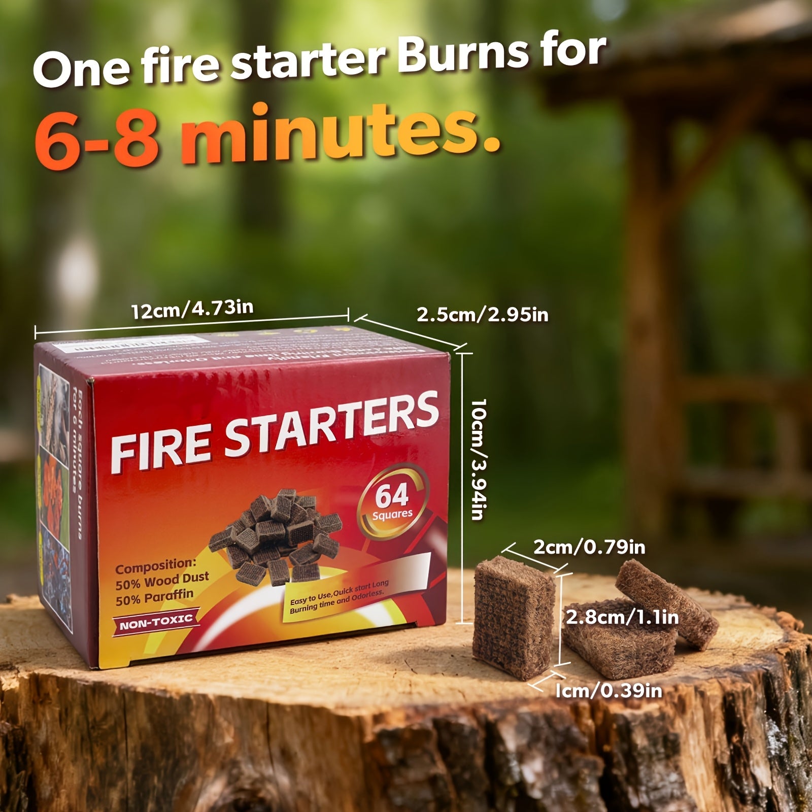 64-Pack Fire Starter Squares - Odorless, Fire Starters for Fireplace, Grill, Camping & Wood Stove - Safe, Long-Lasting Ignition for Any Outdoor Fire