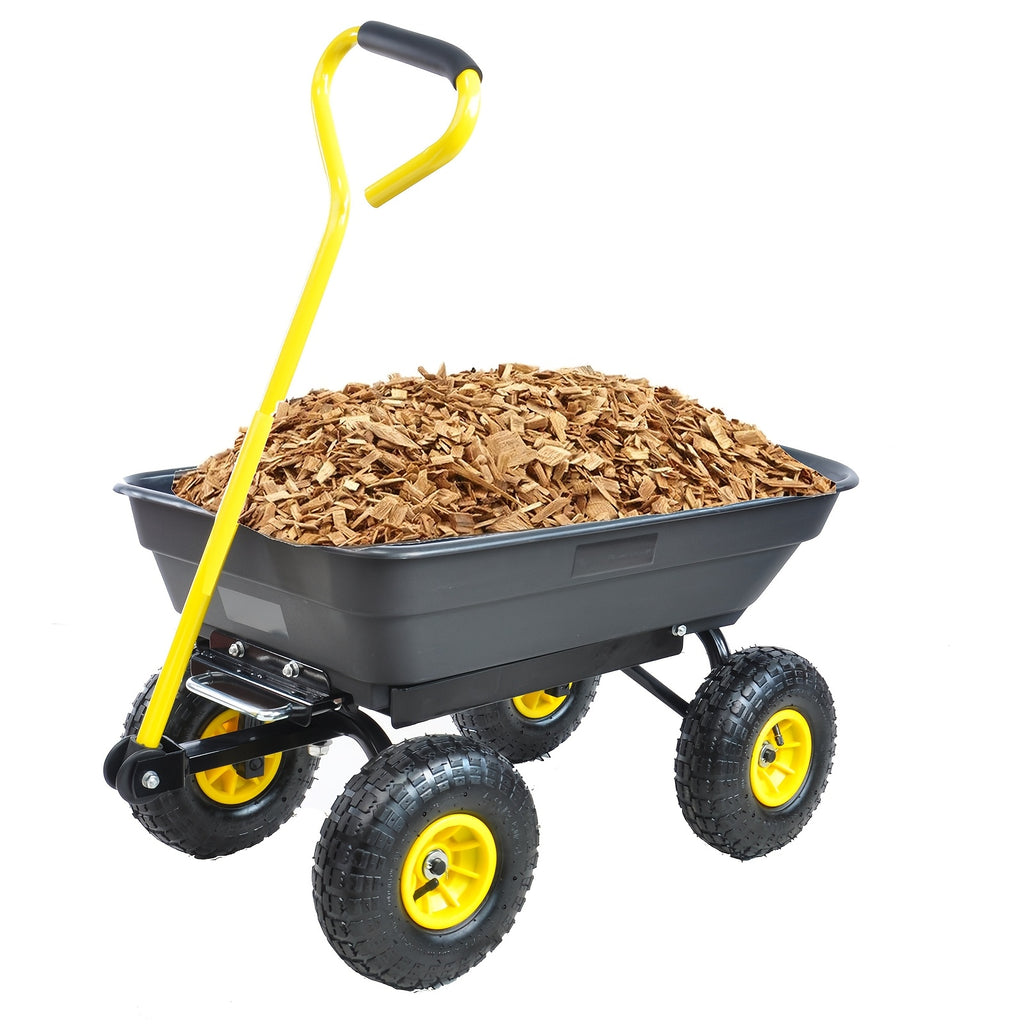 Poly Garden Dump Cart with Steel Frame Yard Dump Utility Cart Heavy Duty Garden Dump Truck with Wheels 330 Lbs Yard Wagon Cart with 180° Rotating Handle And 10 Inches Pneumatic Tire 19.81gal for Outdoor Lawn Yard
