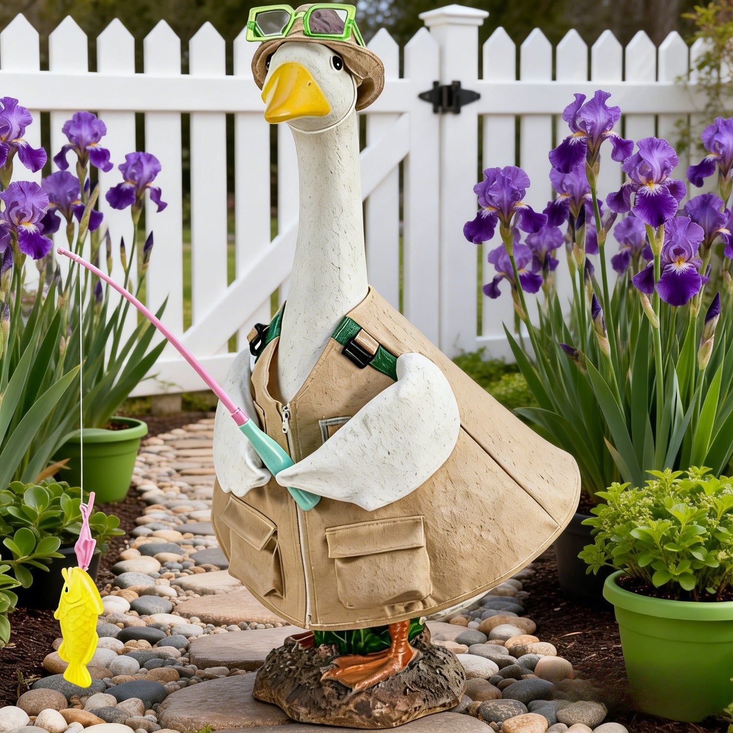 Fisherman Outfit Goose Costume for 23-Inch Lawn Geese, Outdoor Garden Porch Yard Clothing, Cute Goose Apparel for Seasonal Decoration, Outdoor Display, Farmyard Garden Party, Patio Fun, Home Garden Additions