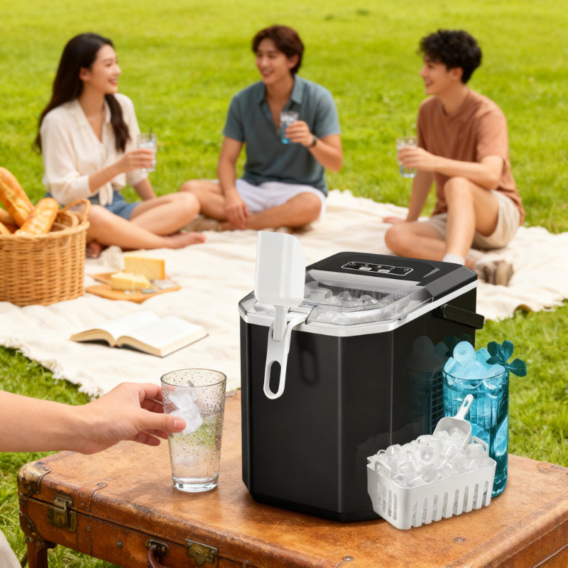 Nugget Stainless Steel Ice Maker, 35 Lbs/Day, Portable Ice Maker with Handle, Countertop Ice Maker with Self-Cleaning Function, Ice Scoop and Basket, Practical Gift, Mother's Day Gift, Silvery
