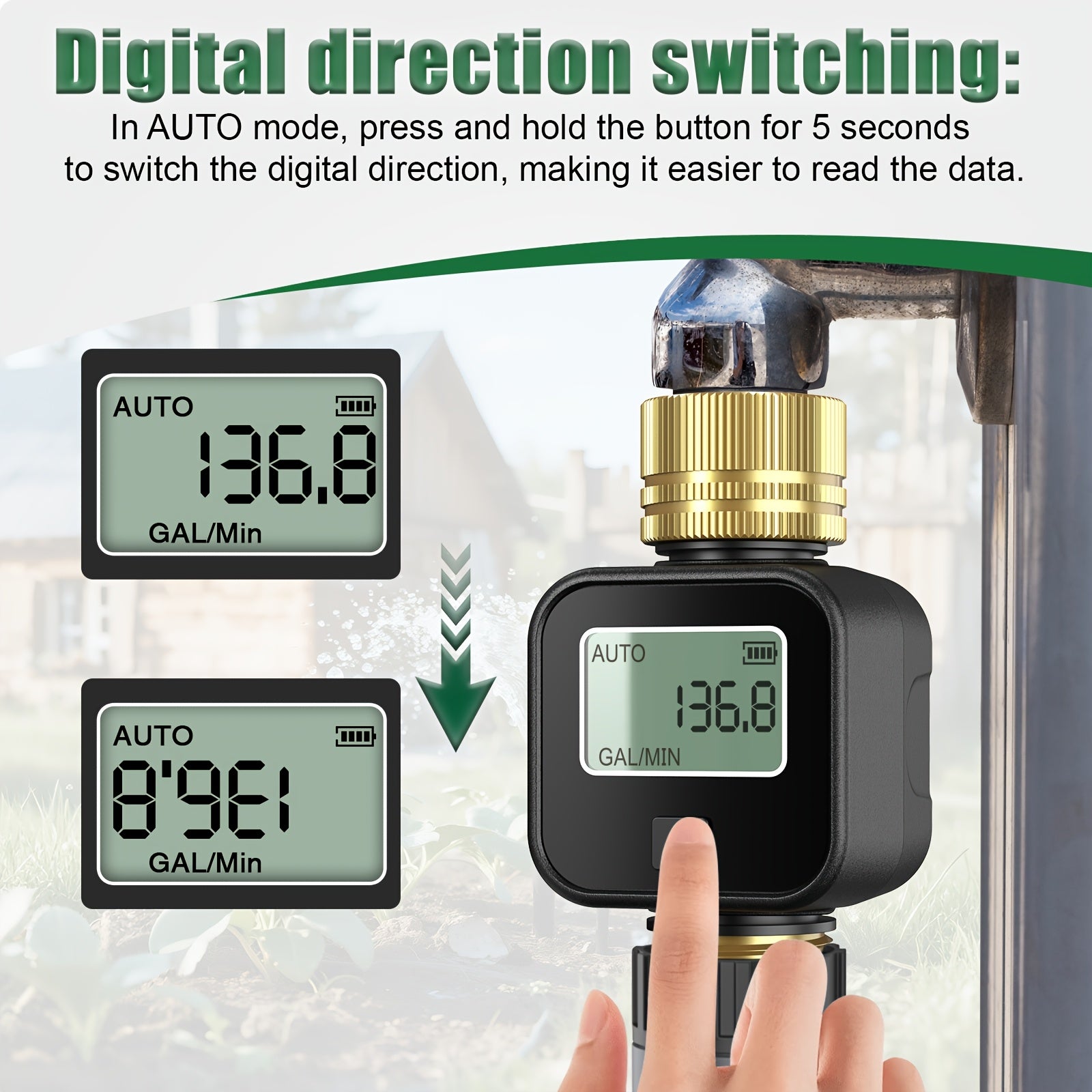 INSOMA Water Flow Meter with Brass Inlet And Outlet Metal Thread, IP55, Measure Gallon/Liter Consumption And Flow Rate for RV Water Tank Filling