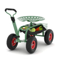 Heavy-Duty Rolling Garden Cart with 360-Degree Swivel Seat on Wheels, Adjustable Steering Handle, And Utility Tool Tray for Planting, Weeding, And Outdoor Gardening Tasks